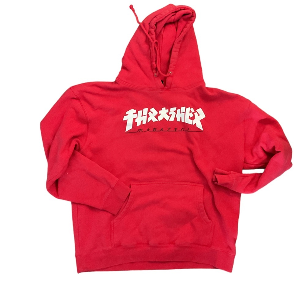 Thrasher Red Hoodie Sweatshirt with White Logo Unisex Size Large